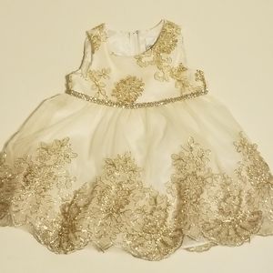 Rare Editions Infant Gold Embroidered Dress Sz 18M
